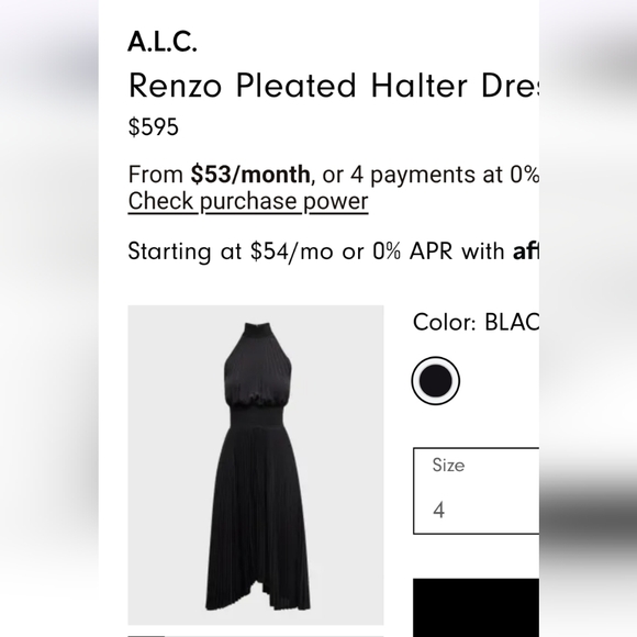 A.L.C. Black Pleated Halter Dress, Size 8 - Picture 13 of 13
